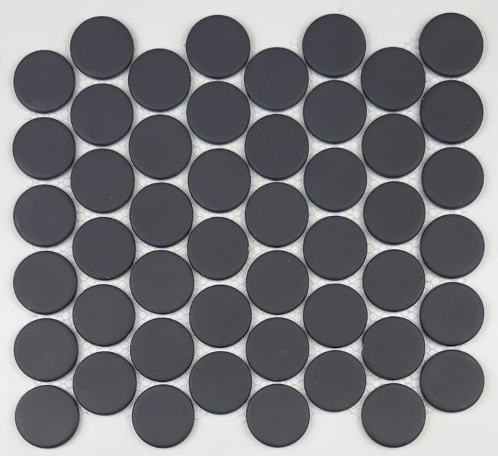 Vidro Real Graphite Black 11-in x 12-in Honed Recycled glass Round Mosaic Floor and Wall Tile product image