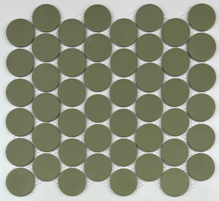 Vidro Real Olive Green 11-in x 12-in Honed Recycled glass Round Mosaic Floor and Wall Tile product image