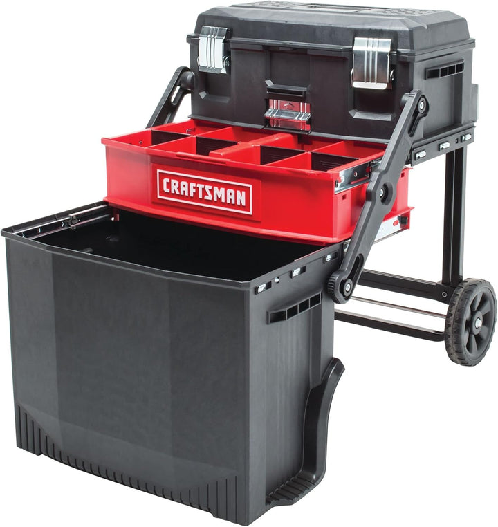 CRAFTSMAN 22-in Multi-Level Rolling Tool Box with Wheels, Black/Red, Lockable, CMST20880