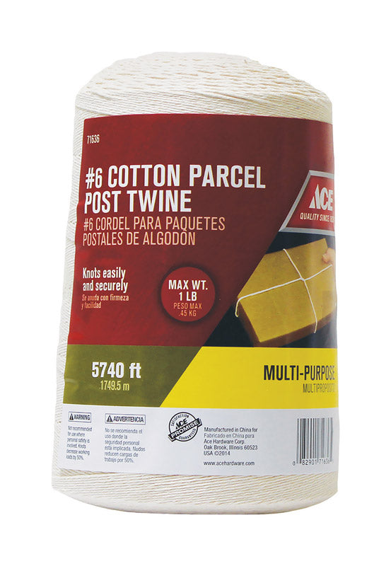 Ace 5740 ft. White Twisted Cotton Twine #6, Multi-Purpose Parcel Post