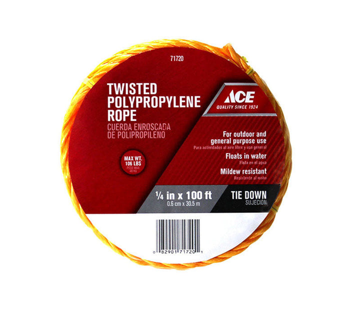 Ace 1/4 in. x 100 ft. Yellow Twisted Polypropylene Rope