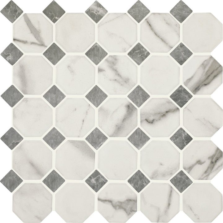 STAINMASTER Calacatta Silver 12-in x 12-in Matte Ceramic Marble look Octagon Mosaic Floor and Wall Tile product image
