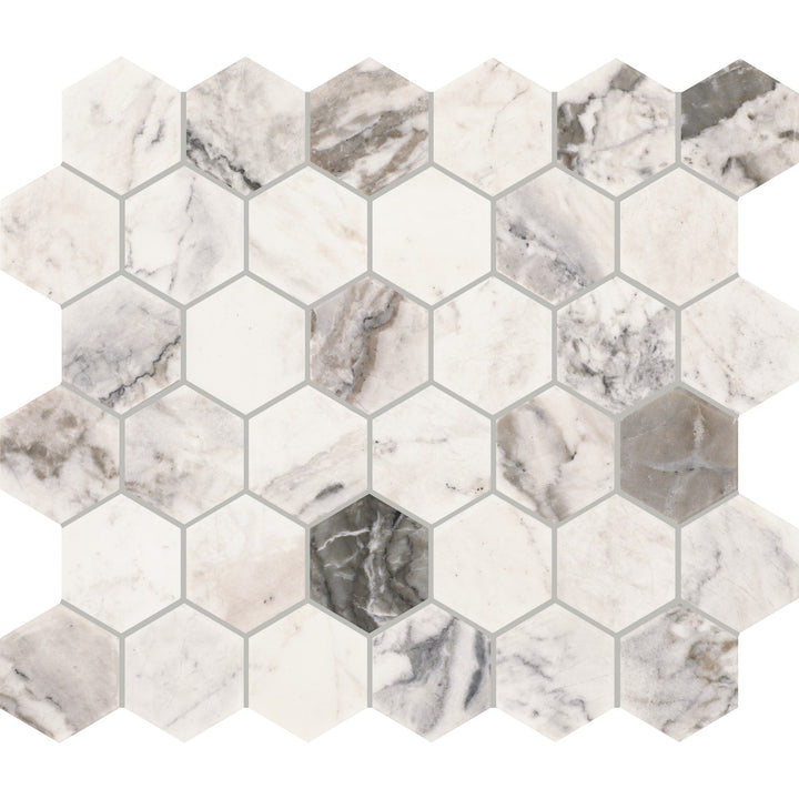 Daltile GENUINE STONE Tuxedo 11-in x 14-in Honed Natural stone Marble Marble look Hexagon Mosaic Floor and Wall Tile product image
