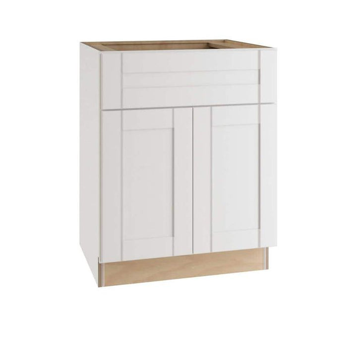 Home Decorators Collection Winchester Light Vespar White Thermofoil Plywood Shaker Stock Semi-Custom Base Kitchen Cabinet 24 in. W x 21 in. D