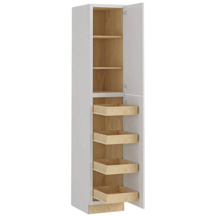 Home Decorators Collection Newport 18 in. W x 24 in. D x 84 in. H Assembled Plywood Pantry Kitchen Cabinet in Pacific White with 4ROT Soft Close RH