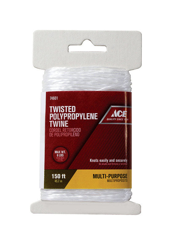 Ace 150 ft White Twisted Polypropylene Twine, 6 lb Max Wt