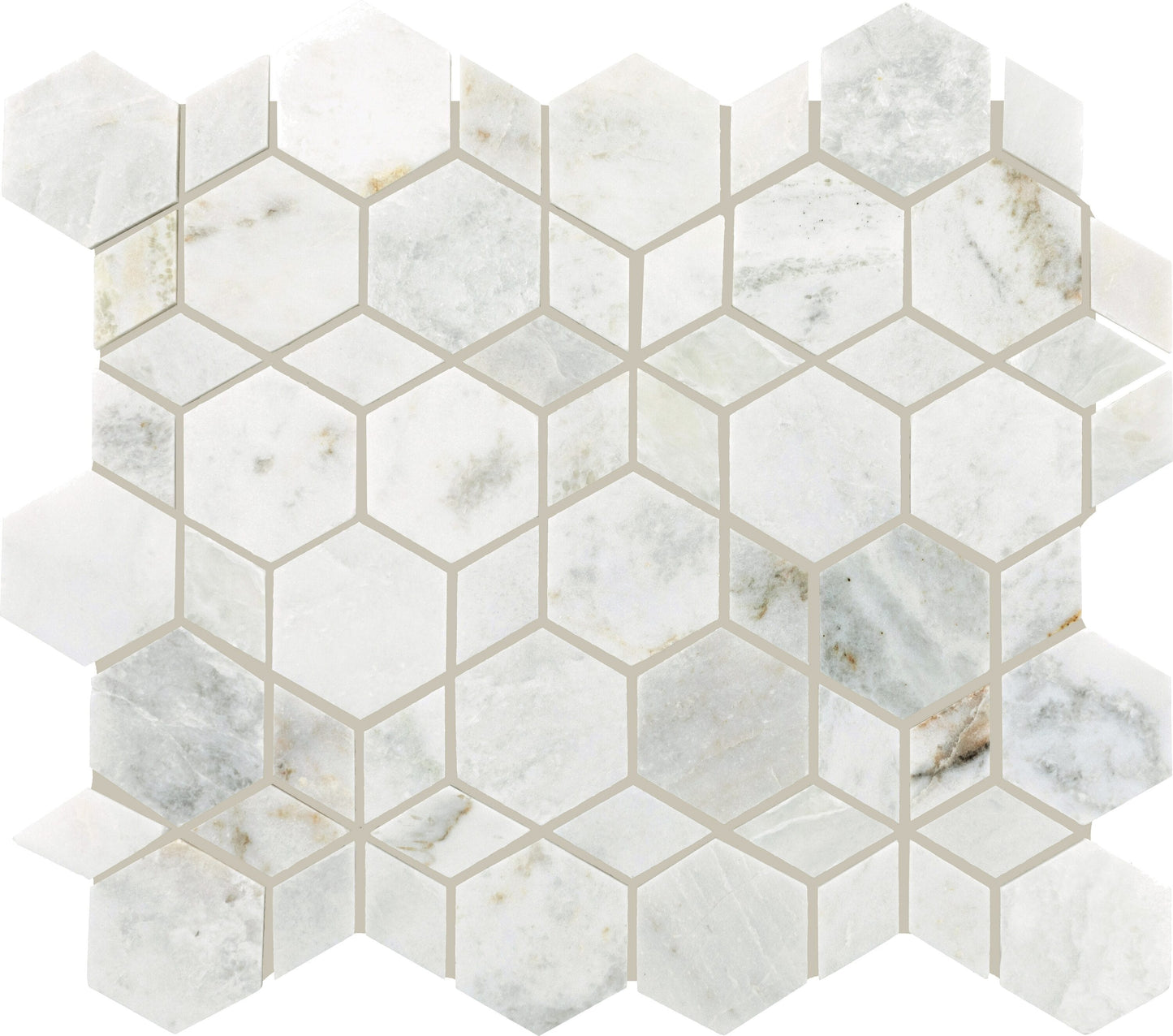 Daltile Sublimity Daphne White 11-in x 12-in Honed Natural stone Mixed Marble look Hexagon Mosaic Floor and Wall Tile product image