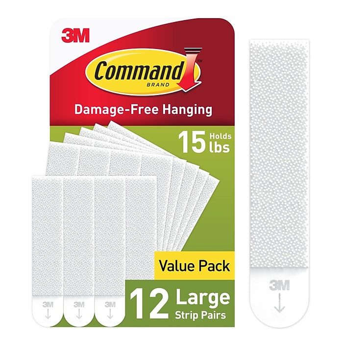 3M Command Picture Hanging Strips, White, Large, 12 Pairs (24 Strips), Holds up to 15 lbs