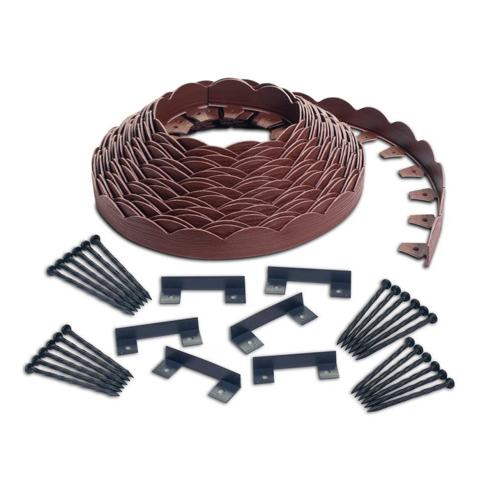 ProFlex 2 in. x 100 ft. Red Polyethylene Scalloped Woodgrain No-Dig Edging Kit