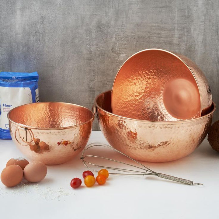 Solid Copper Stone Hammered Beating/Mixing Bowls Set (3-Piece)