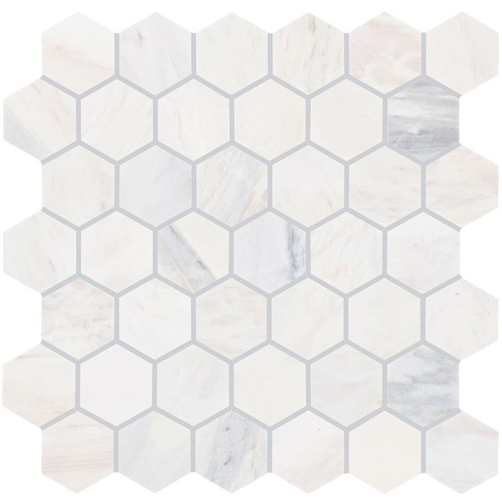 Daltile Fonte Pier White 13-in x 13-in Honed Natural stone Marble/limestone Marble look Hexagon Mosaic Floor and Wall Tile product image