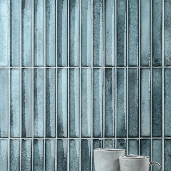 The Tile Life Sakura Fluted Sea Blue 4-1/2-in x 9-in Glossy Porcelain Handcrafted look Wall Tile product image
