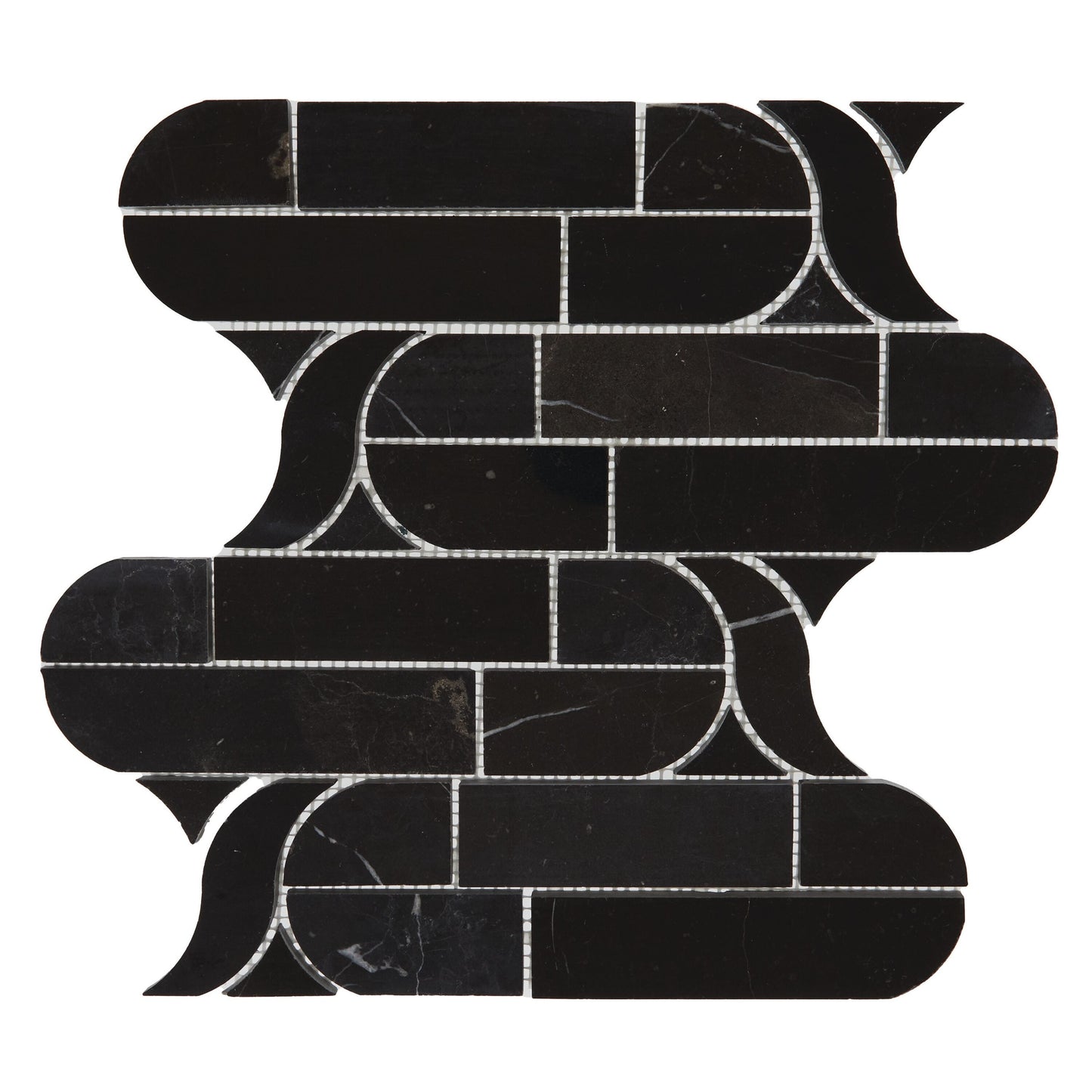 Daltile Pietra Divina Nero Marquina 11-in x 12-in Multi-finish Natural stone Marble Marble look Arabesque Mosaic Floor and Wall Tile product image