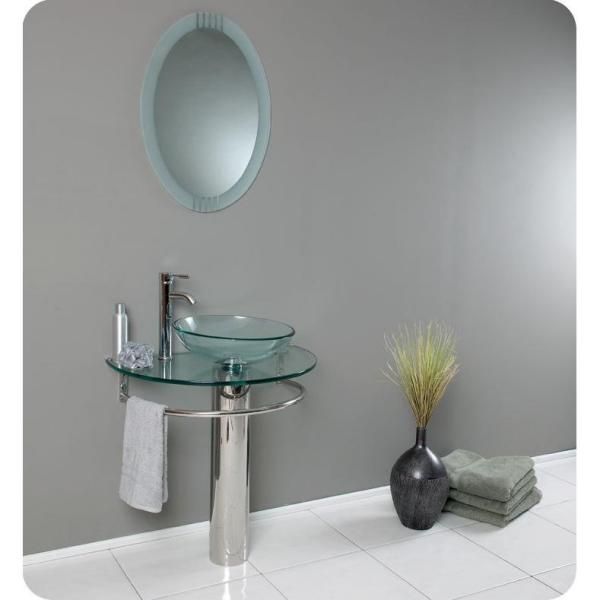 Fresca Attrazione Vessel Sink in Frosted Glass with Stand in Chrome and Frosted Edge Mirror