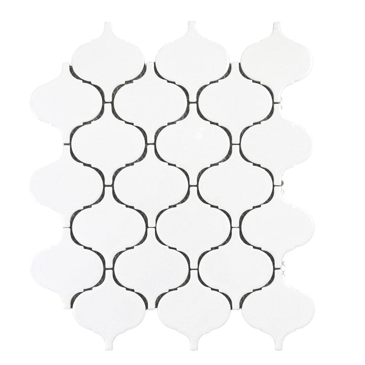 Abolos Monet White/Glossy 9-in x 12-in Glazed Porcelain Patterned Arabesque Mosaic Wall Tile product image