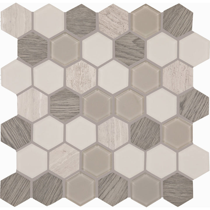 Daltile Idyllic Blends Serene Storm 10-in x 12-in Multi-finish Natural stone Mixed Hexagon Mosaic Wall Tile product image