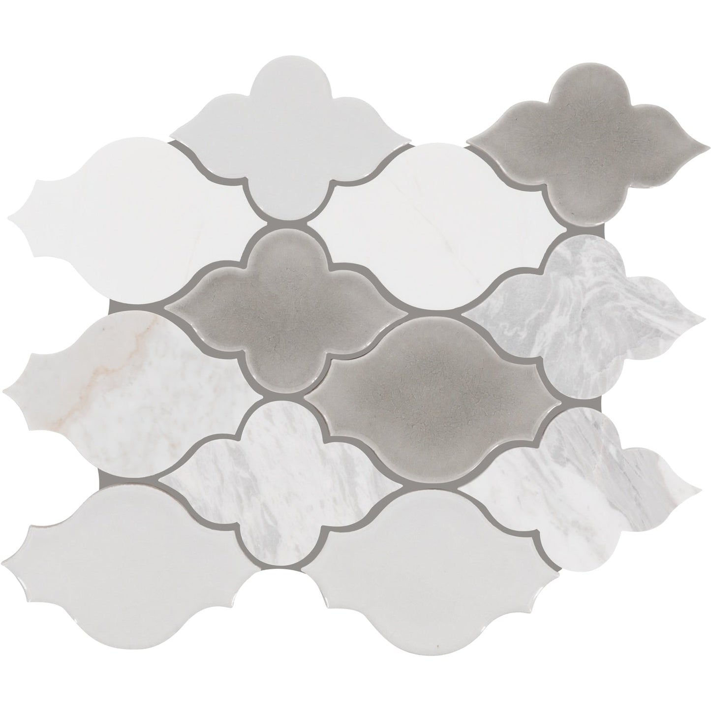 Daltile Raine Stratus White Blend 11-in x 13-in Honed Natural stone Marble Marble look Arabesque Mosaic Wall Tile product image