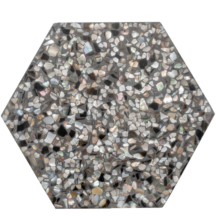 Apollo Tile Amalfi Black with Amber Pearl flecks 8-in x 9-in Glossy Natural shell Patterned Hexagon Floor and Wall Tile product image