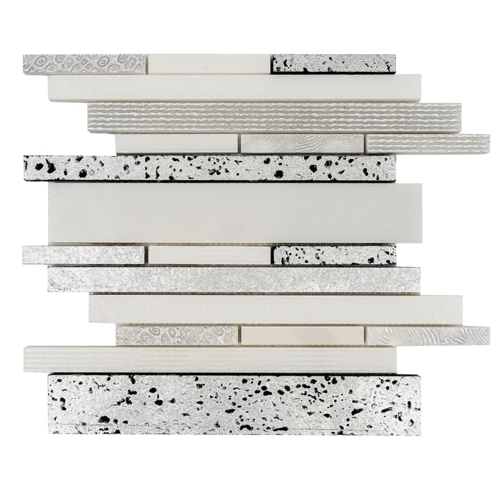 Apollo Tile Artisana White Silver 12-in x 12-in Multi-finish Natural stone Marble Linear Mosaic Floor and Wall Tile product image