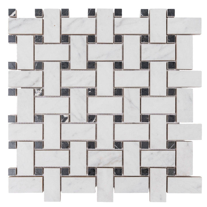 Apollo Tile Regalia White, Black 12-in x 12-in Matte Porcelain Encaustic Basketweave Mosaic Floor and Wall Tile product image
