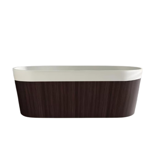 Maria 63 in. x 29.5 in. Stone Resin Solid Surface Flatbottom Freestanding Soaking Bathtub in Woodgrain and White