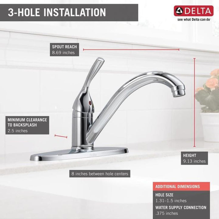 Delta Classic Chrome 1-Handle Deck-Mount Low-Arc Handle Kitchen Faucet (Deck Plate Included)