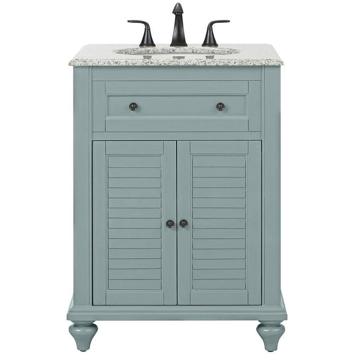 Hamilton Shutter 25 in. W x 22 in. D Bath Vanity in Sea Glass with Granite Vanity Top in Grey