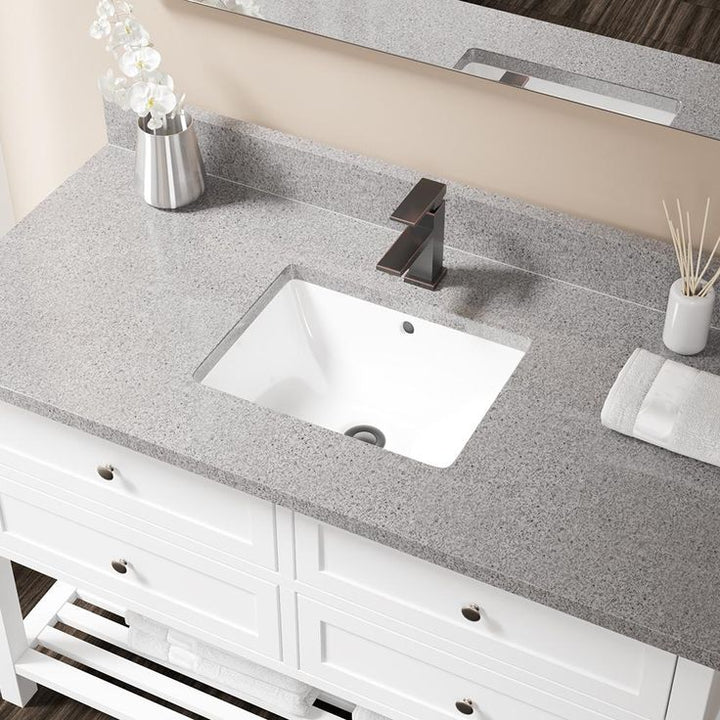 MR Direct Undermount Porcelain Bathroom Sink in White with Pop-Up Drain in Antique Bronze