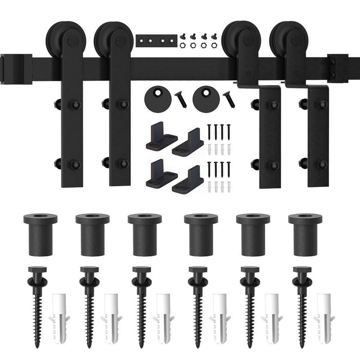 8 ft./96 in. Single Track Bypass Sliding Barn Door Hardware Kit for Double Doors Low Ceiling - Super Arbor