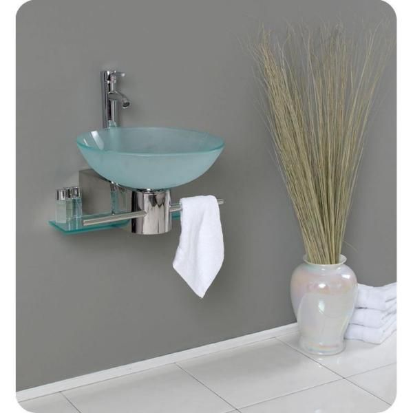 Fresca Cristallino Vessel Sink in Frosted Glass with Stand in Chrome
