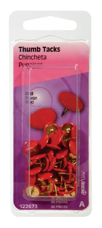 Hillman Red Push Pins, 40 Pack