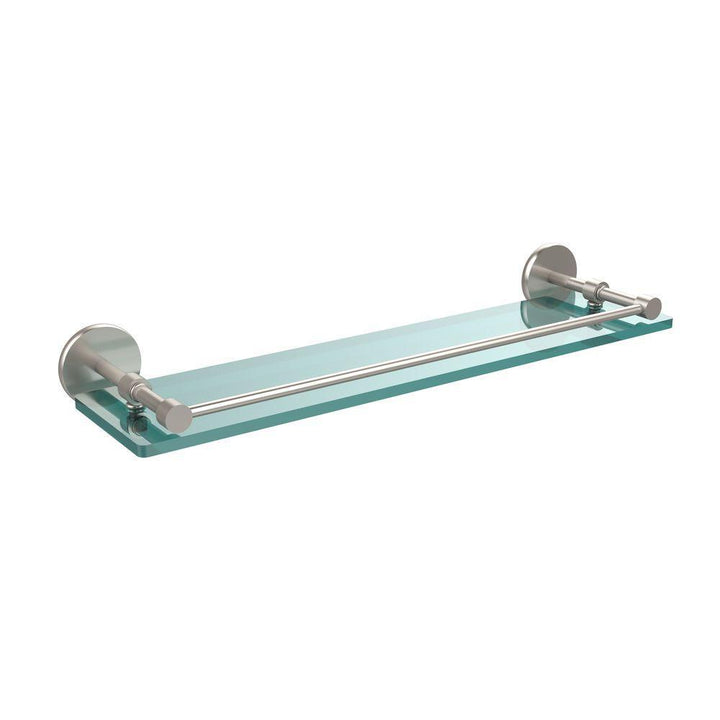 22 in. L x 3 in. H x 5 in. W Clear Glass Bathroom Shelf with Gallery Rail in Satin Nickel - Super Arbor
