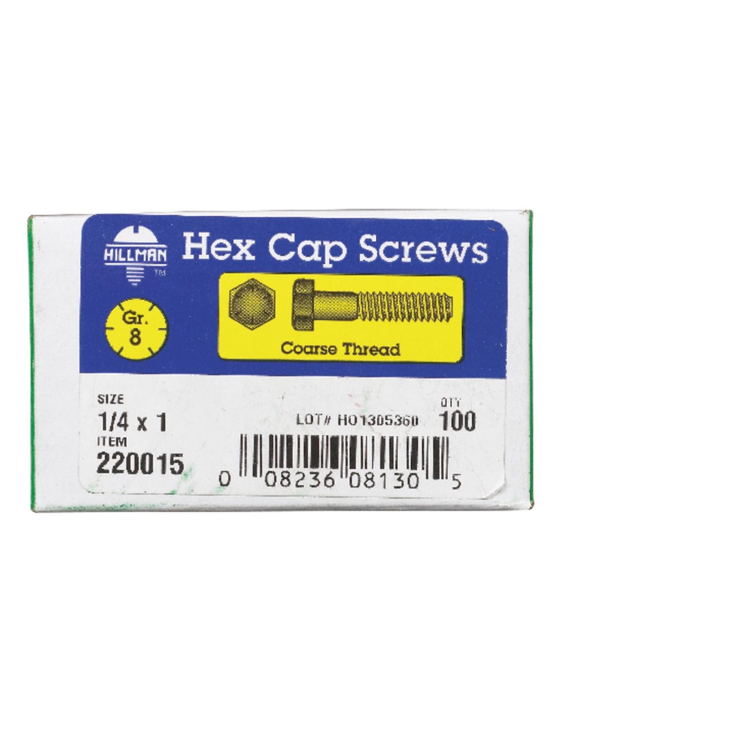 Hillman 1/4 in. Diameter x 1 in. Length Grade 8 Heat-Treated Steel Hex Head Cap Screws, Coarse Thread, 100-Pack
