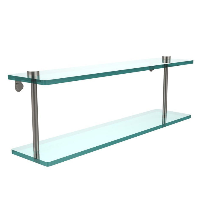 22 in. L x 8 in. H x 5 in. W 2-Tier Clear Glass Bathroom Shelf in Satin Nickel - Super Arbor
