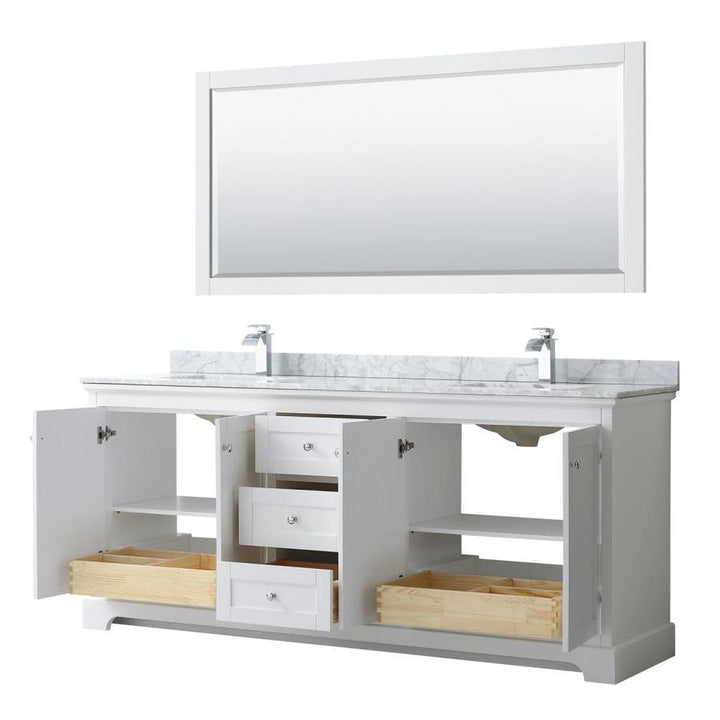 Wyndham Collection Avery 80-in White Double Sink Bathroom Vanity with White Carrara Marble Natural Marble Top (Mirror Included)