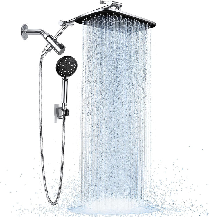 Veken Wide Rain Shower Head with Handheld Spray, High Pressure Combo with Adjustable Arm, Chrome Finish