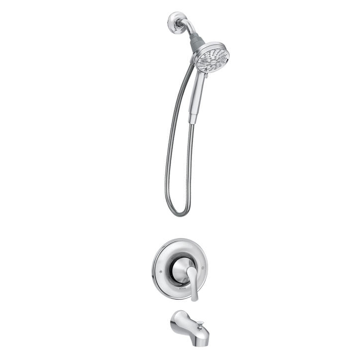 Moen Darcy Single-Handle 5-Spray Tub and Shower Faucet with Curved Shower Rod, Spot Resist Brushed Nickel, Valve Included