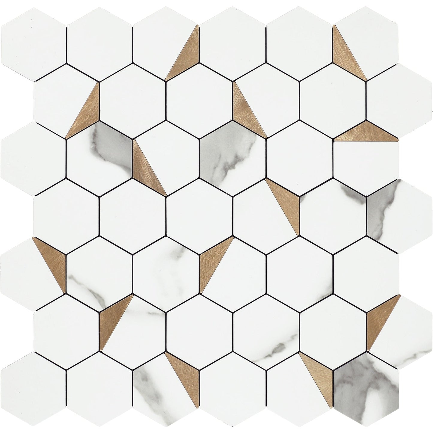 Daltile Smart Stick White And Gold 12-in x 12-in Matte PVC Hexagon Peel and stick Mosaic Wall Tile product image