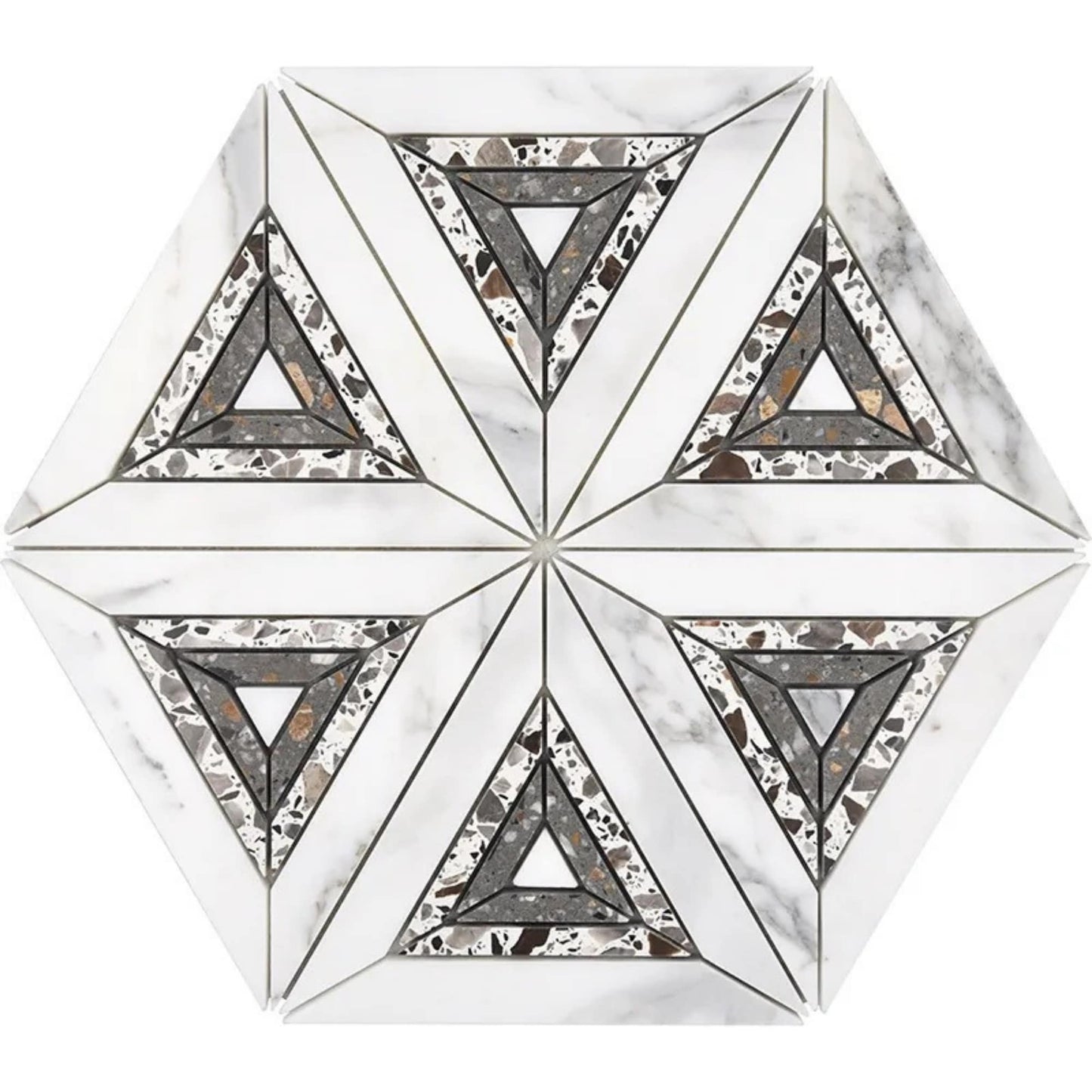 Apollo Tile Stellare White, Gray 9-in x 10-in Multi-finish Natural stone Marble Hexagon Mosaic Floor and Wall Tile product image