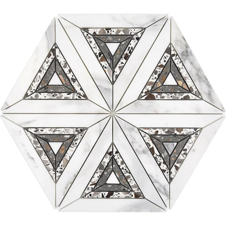 Apollo Tile Stellare White, Gray 9-in x 10-in Multi-finish Natural stone Marble Hexagon Mosaic Floor and Wall Tile product image