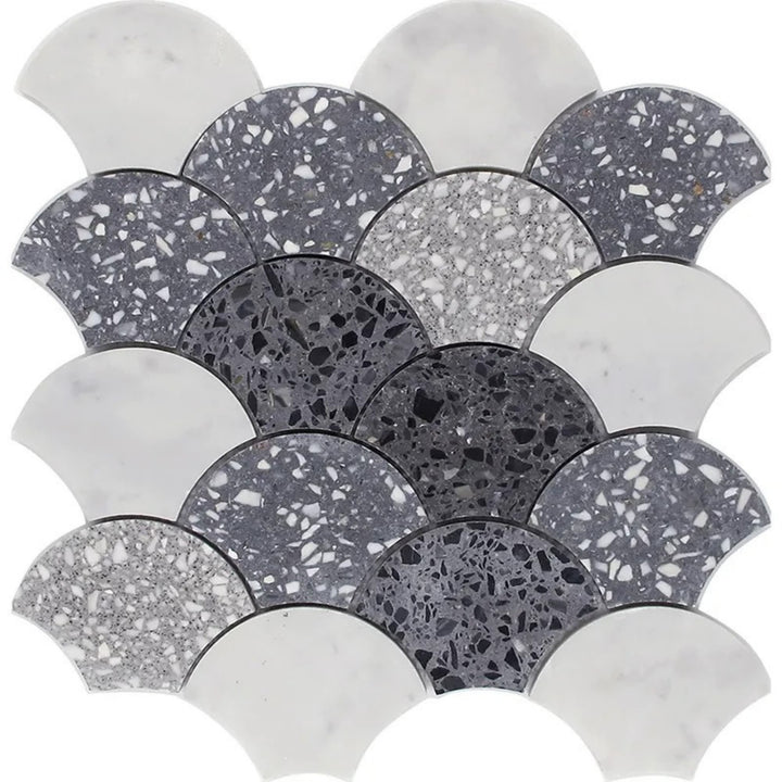Apollo Tile Stellare White, Gray 12-in x 12-in Honed Natural stone Marble Scale Mosaic Floor and Wall Tile product image