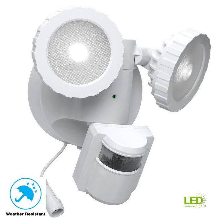 Defiant 180-Degree White Solar Powered Motion Activated Outdoor Integrated LED Flood Light
