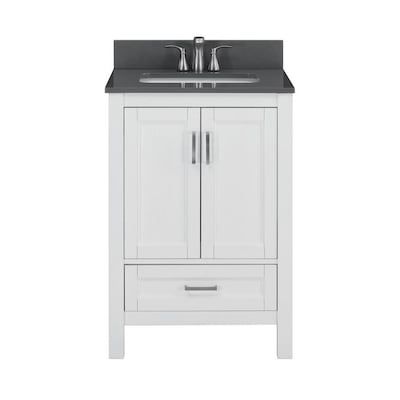 Scott Living Durham 24-in White Oak Single Sink Bathroom Vanity with Gray Engineered Stone Top