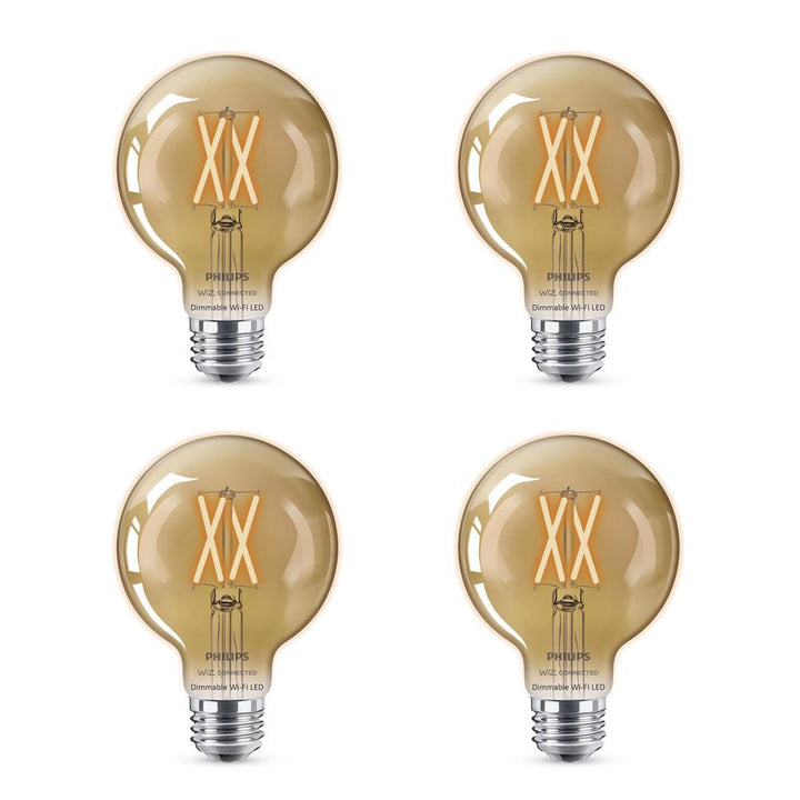 Philips Amber G25 LED 40-Watt Equivalent Dimmable Smart Wi‑Fi WiZ Connected Wireless Light Bulb (4‑Pack)