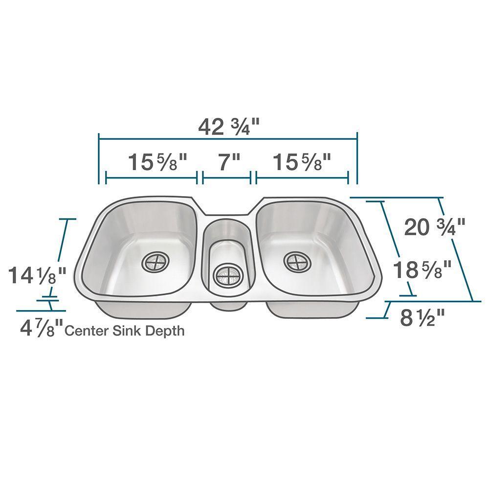 Undermount Stainless Steel 43 in. Triple Bowl Kitchen Sink - Super Arbor