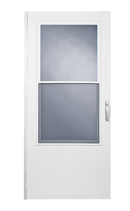 LARSON West Point 36-in x 78-in White Mid-view Self-storing Wood Core Storm Door with White Handle