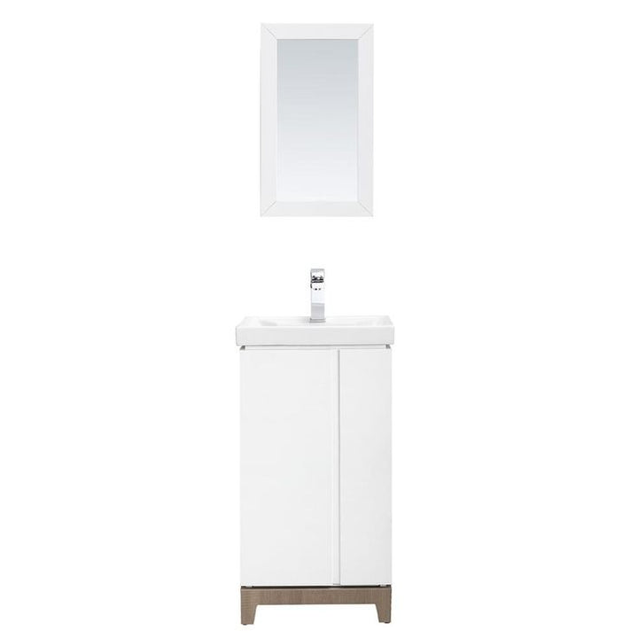 Glovertown 18 in. x 14 in. D Vanity in High Gloss White with Ceramic Vanity Top in White with White Sink and Mirror