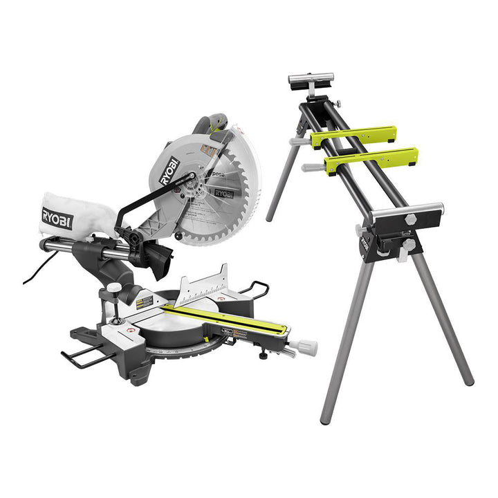 RYOBI 12 in. Sliding Miter Saw with LED and Miter Saw Stand with Tool-Less Height Adjustment