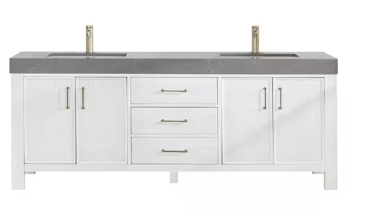 León 72 in.W x 22 in.D x 34 in.H Double Sink Bath Vanity in Fir Wood White with Grey Composite Stone Top