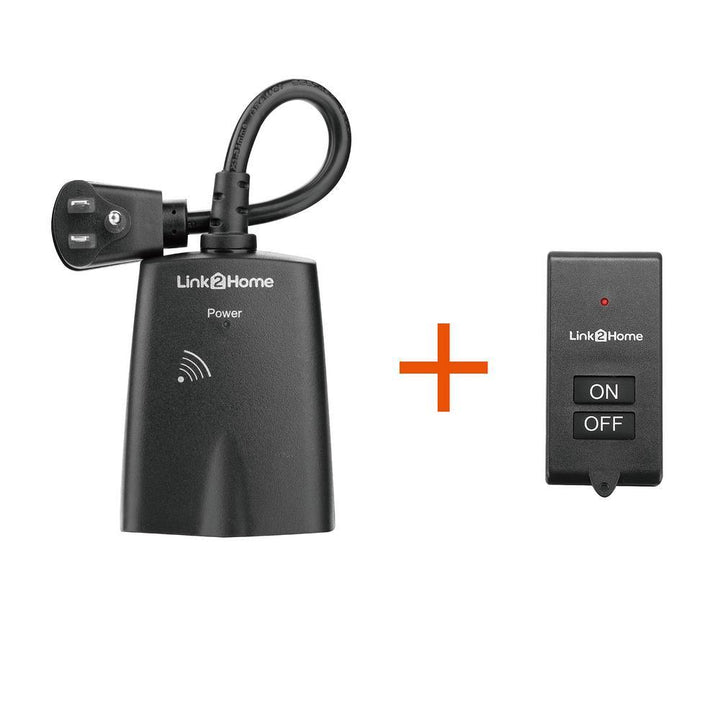 15 Amp Wireless Outdoor Remote Control Outlet Switch - 1 RCV with 2 Grounded Outlets and 1 Remote, Black - Super Arbor